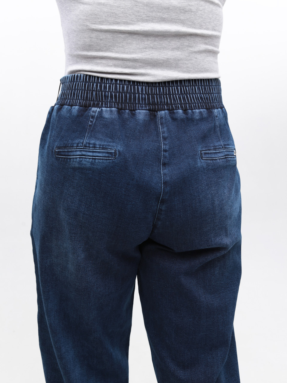 Джинси жіночі сині банани з гумкою на поясі великі розміри 7830-B-3