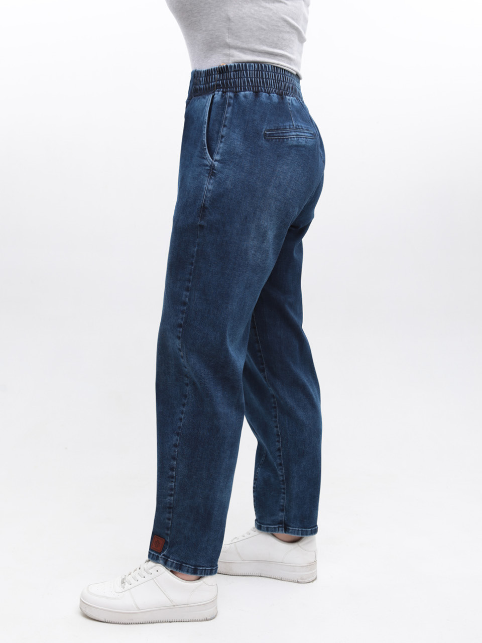 Джинси жіночі сині банани з гумкою на поясі великі розміри 7830-B-3