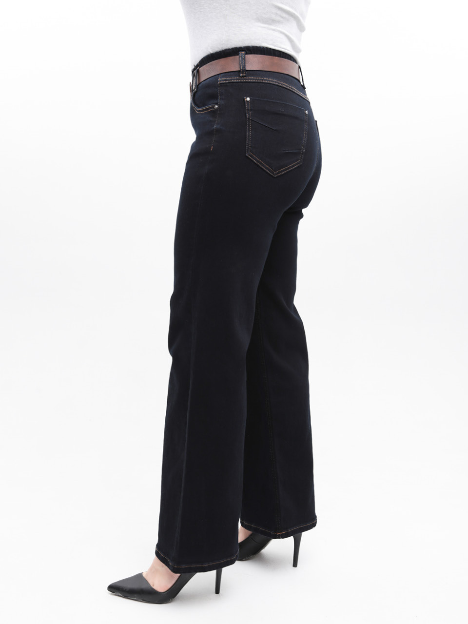 Джинси жіночі чорно-сині широкі з гумкою на поясі 10592-1