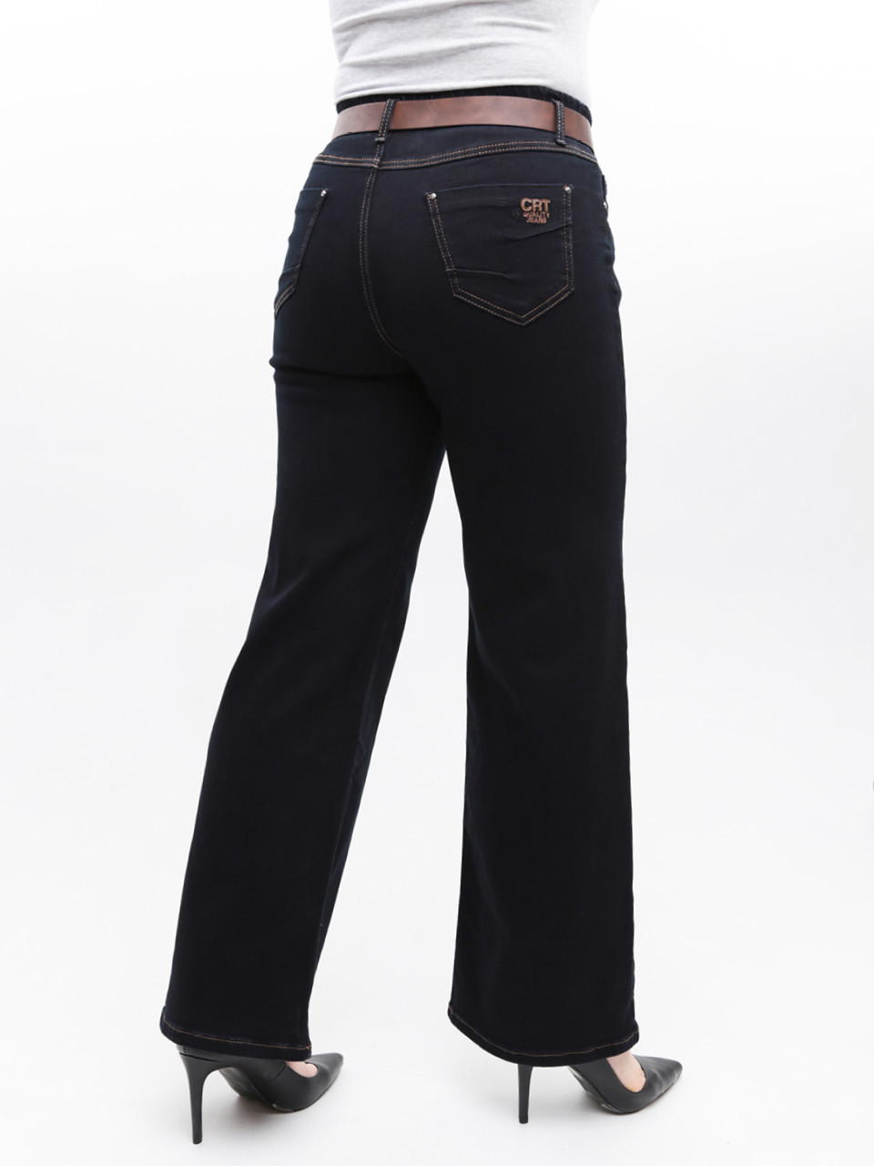 Джинси жіночі чорно-сині широкі з гумкою на поясі великі розміри 20592-B-1