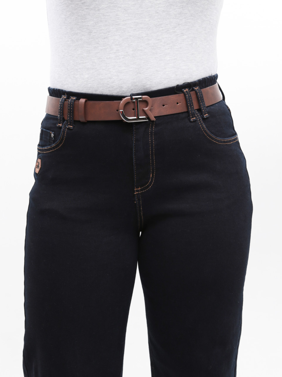 Джинси жіночі чорно-сині широкі з гумкою на поясі великі розміри 20592-B-1