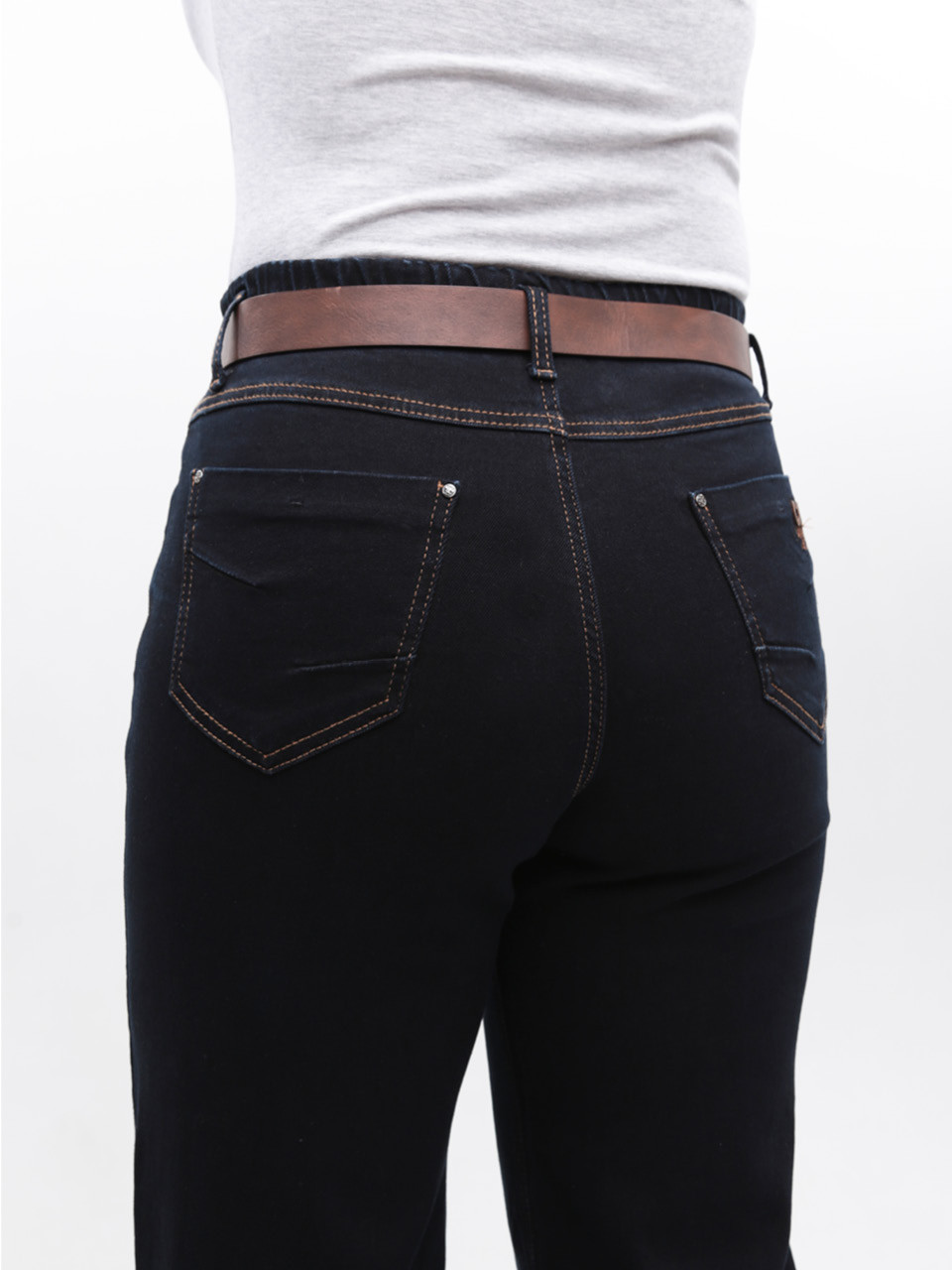Джинси жіночі чорно-сині широкі з гумкою на поясі великі розміри 20592-B-1