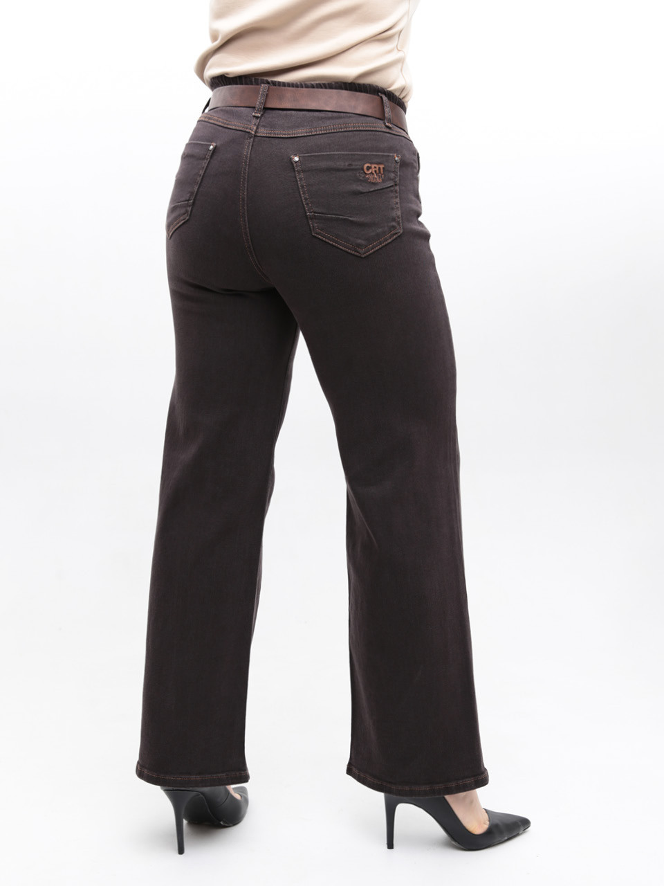 Джинси жіночі коричневі широкі з гумкою на поясі великі розміри 20592-B-5