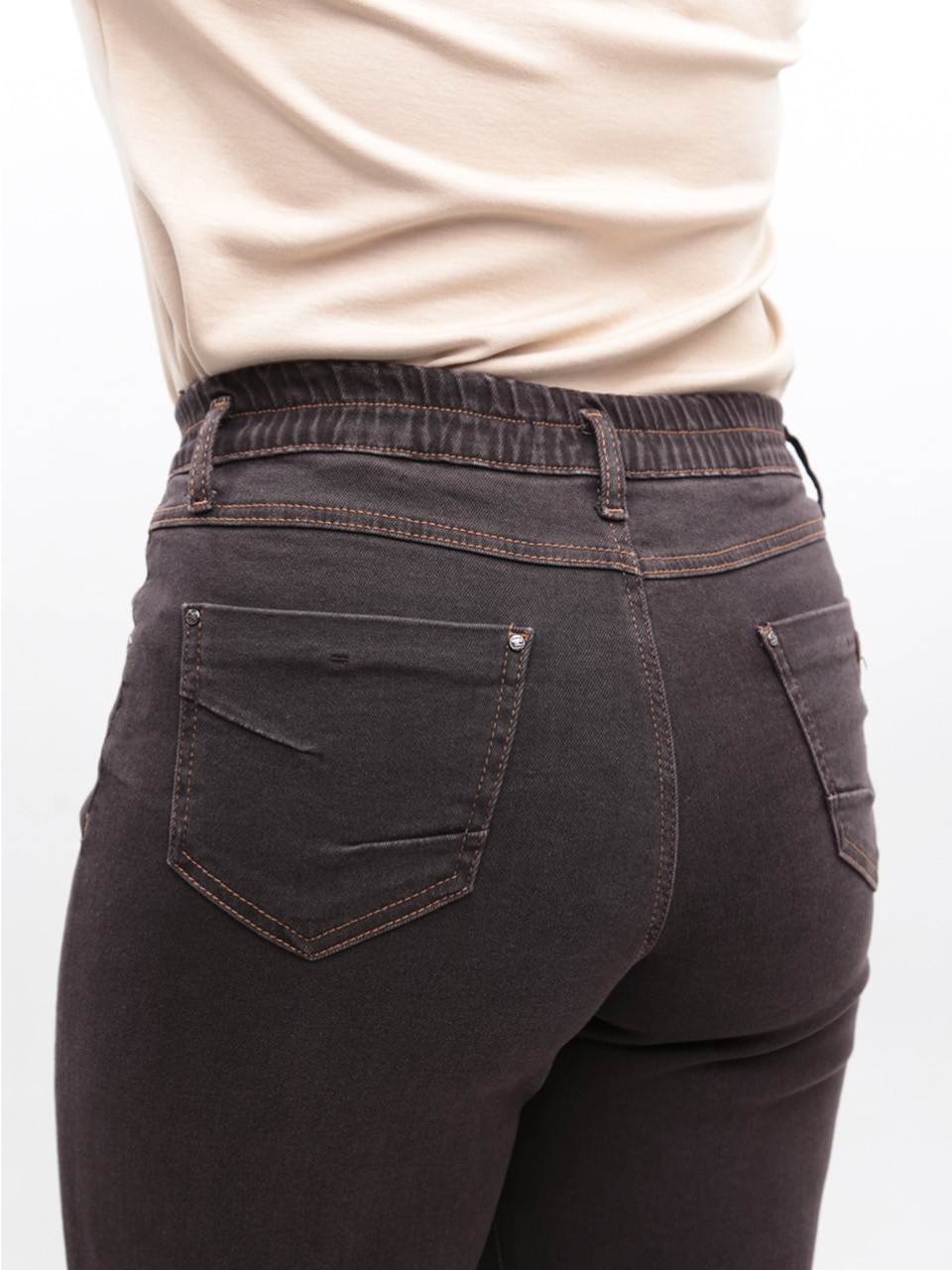 Джинси жіночі коричневі широкі з гумкою на поясі великі розміри 20592-B-5