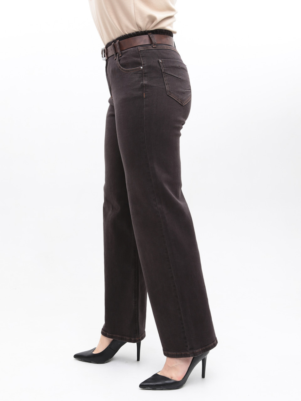 Джинси жіночі широкі коричневі з гумкою на поясі 10592-5