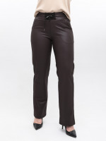 Штани жіночі з екошкіри коричневі утеплені на флісі прямі 7931-5