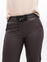 Штани жіночі з екошкіри коричневі утеплені на флісі прямі 7931-5