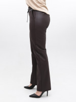 Штани жіночі з екошкіри коричневі утеплені на флісі прямі 7931-5