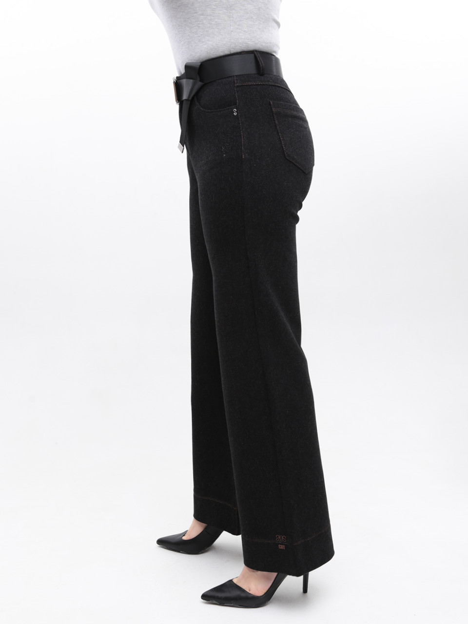 Штани жіночі чорні широкі теплі великі розміри 20663-B-2