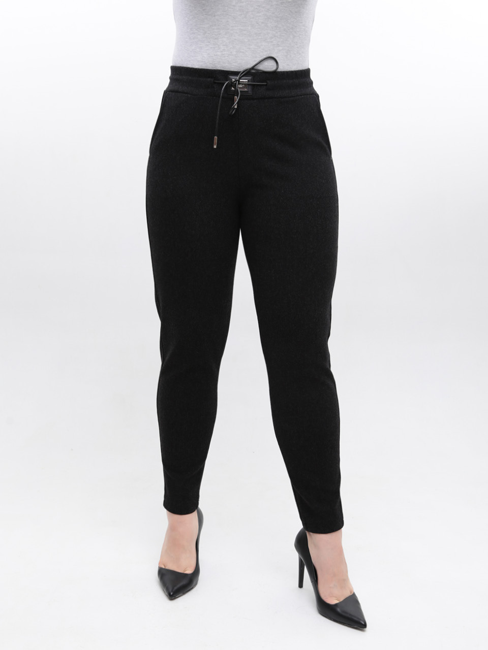 Штани жіночі чорні звужені теплі на гумці великі розміри 1712-B-2