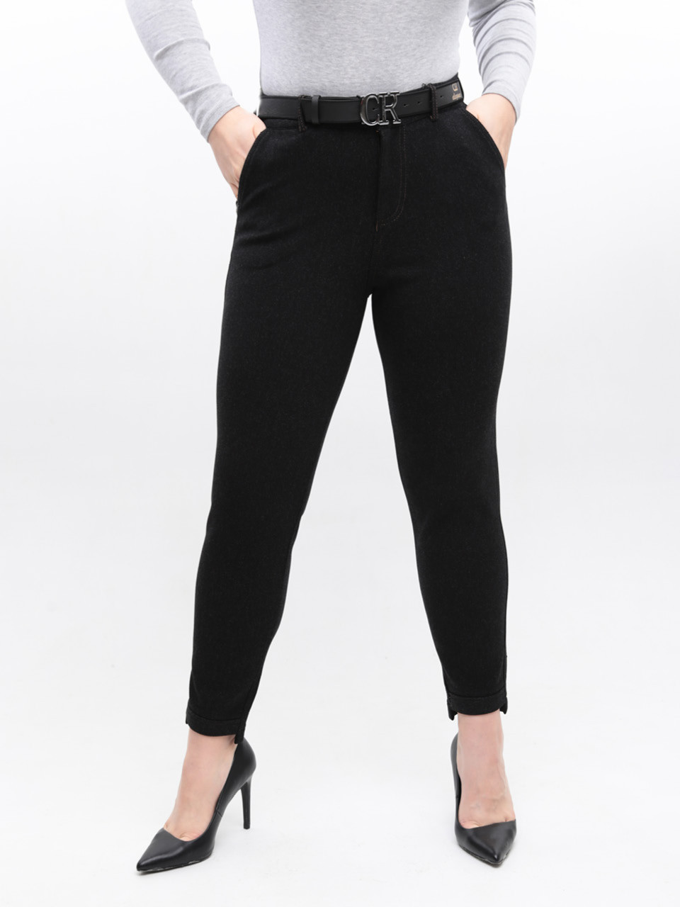 Брюки женские черные слим МОМ теплые 10655-2