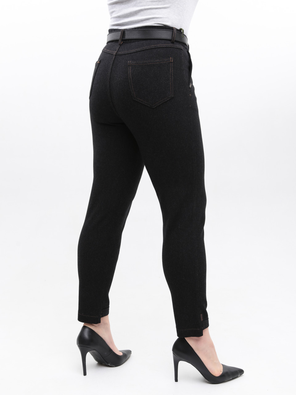 Брюки женские черные слим МОМ теплые большие размеры 20655-B-2