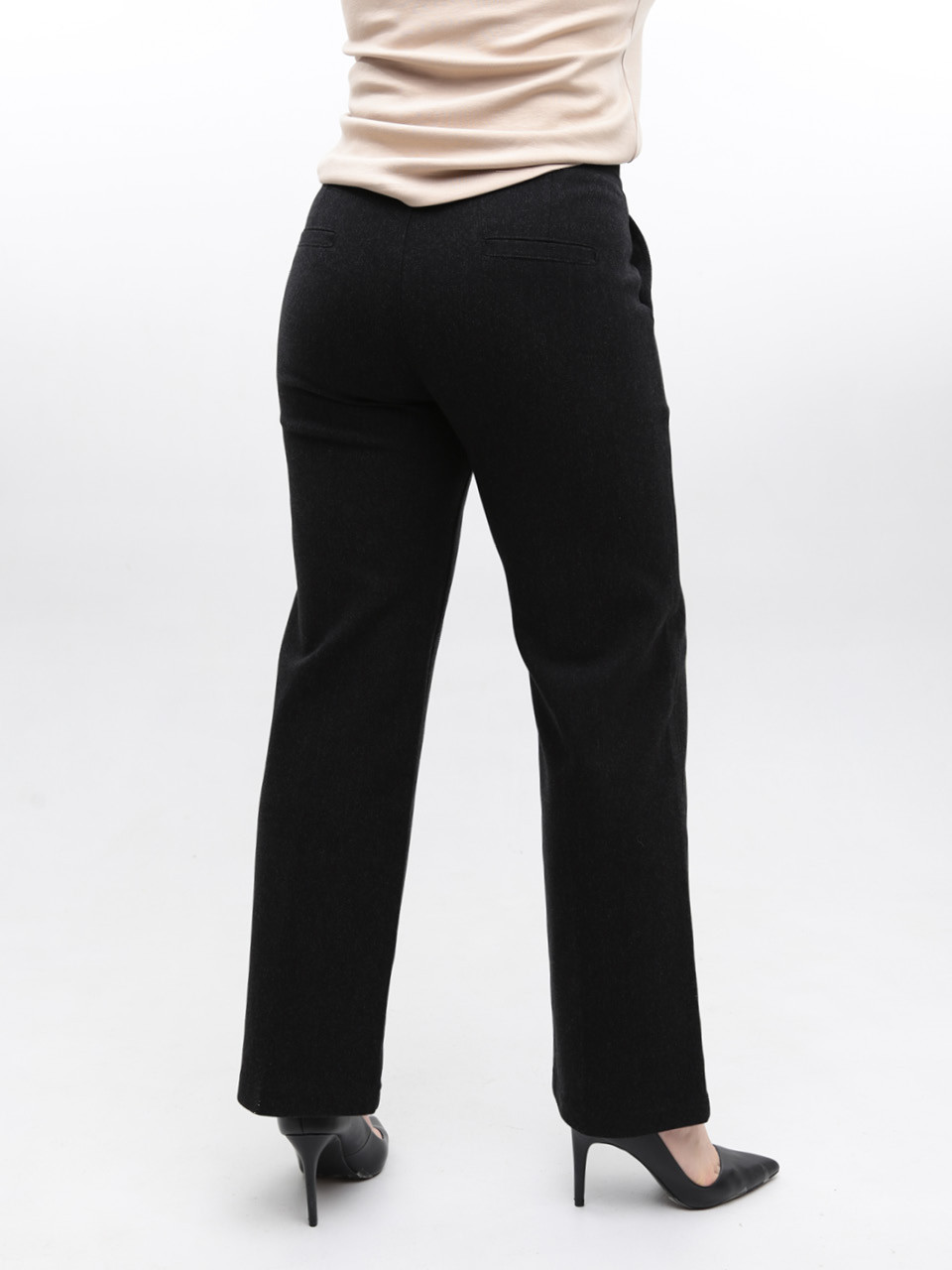 Брюки женские черные широкие теплые на резинке 2414-2