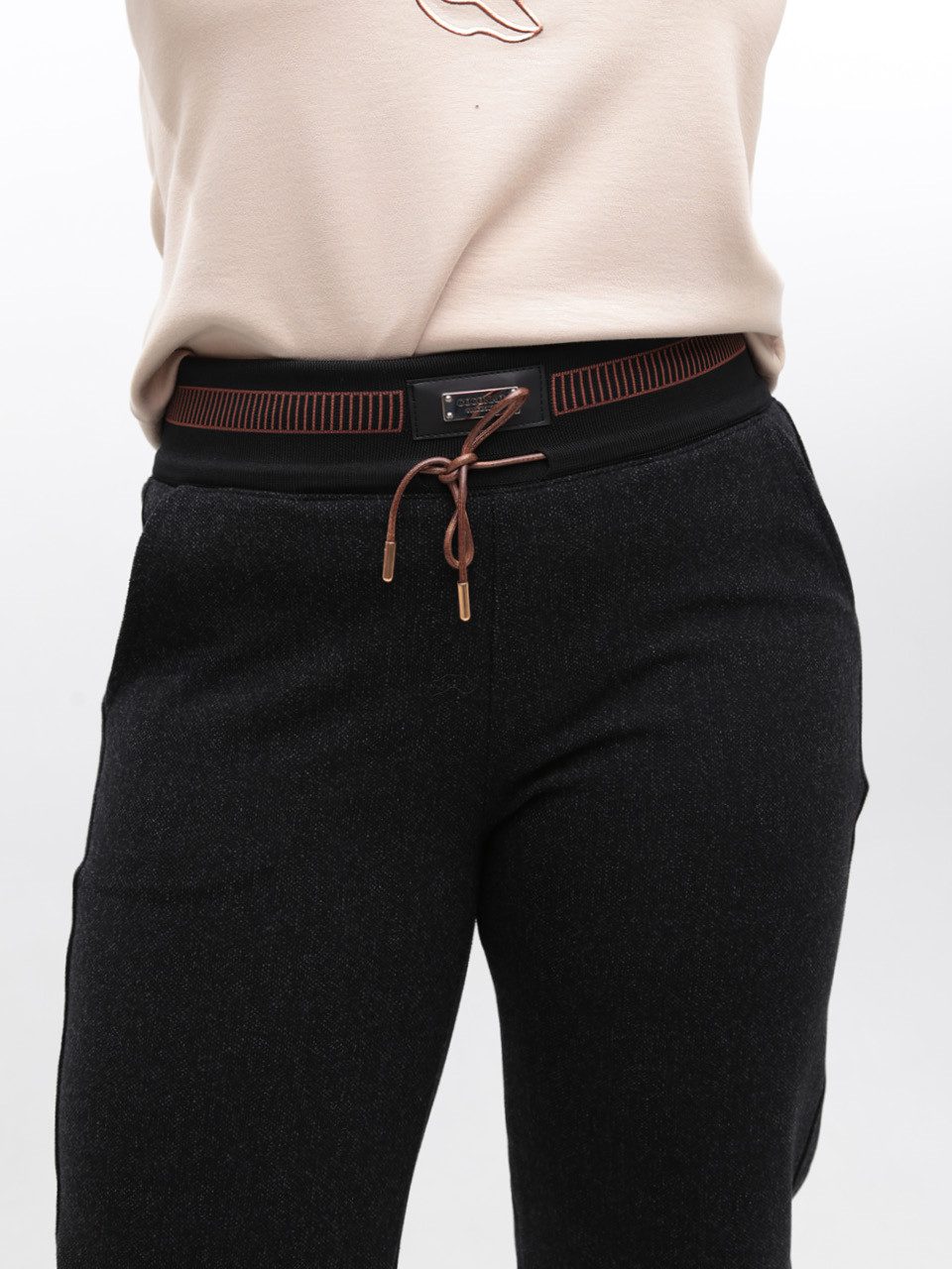 Брюки женские черные широкие теплые на резинке 2414-2