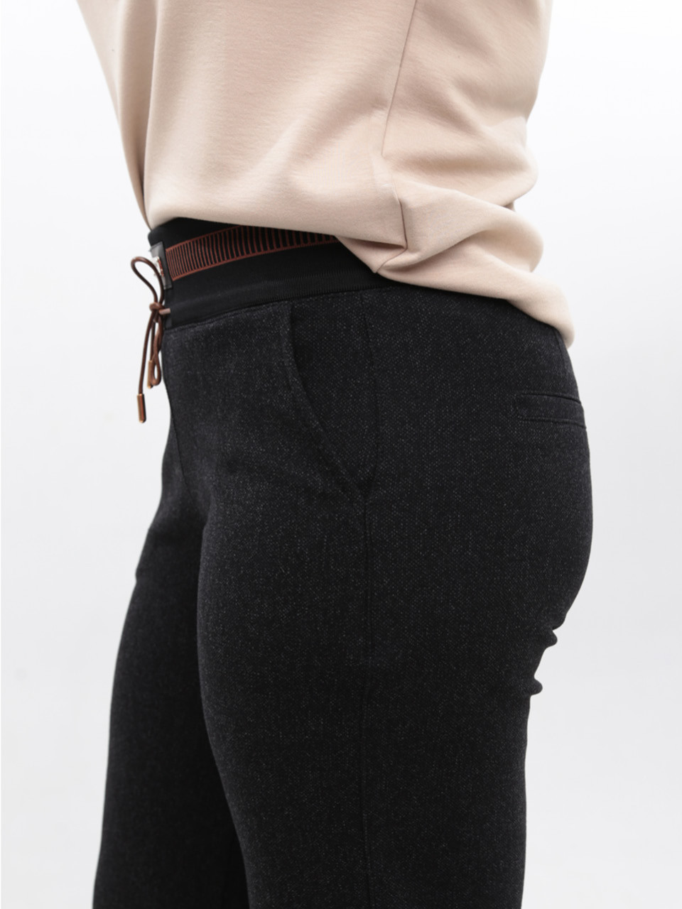 Штани жіночі чорні широкі теплі на резинці великі розміри 2414-B-2