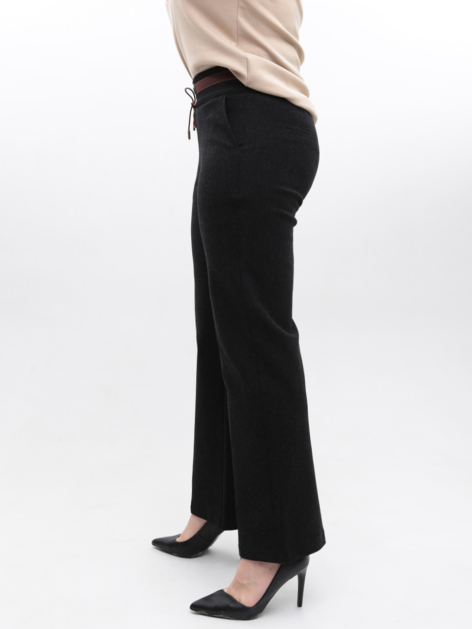 Штани жіночі чорні широкі теплі на резинці великі розміри 2414-B-2