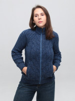 Свитер женский на молнии синий вязаный косами 130-282-2