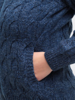 Свитер женский на молнии синий вязаный косами 130-282-2