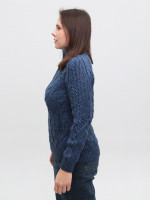 Свитер женский на молнии синий вязаный косами 130-282-2