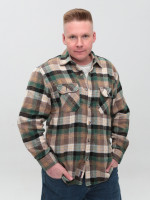 Рубашка мужская зеленая с коричневым байковая в клетку  9617-3