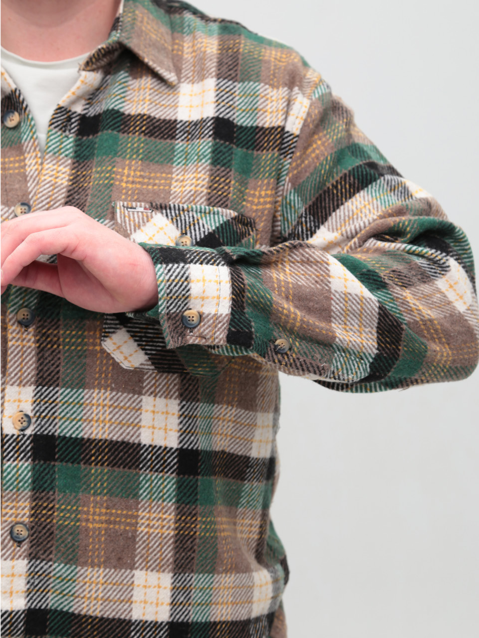 Рубашка мужская зеленая с коричневым байковая в клетку  9617-3