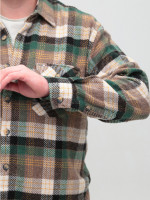 Рубашка мужская зеленая с коричневым байковая в клетку  9617-3