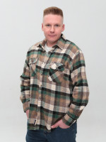 Рубашка мужская зеленая с коричневым байковая в клетку  9617-3