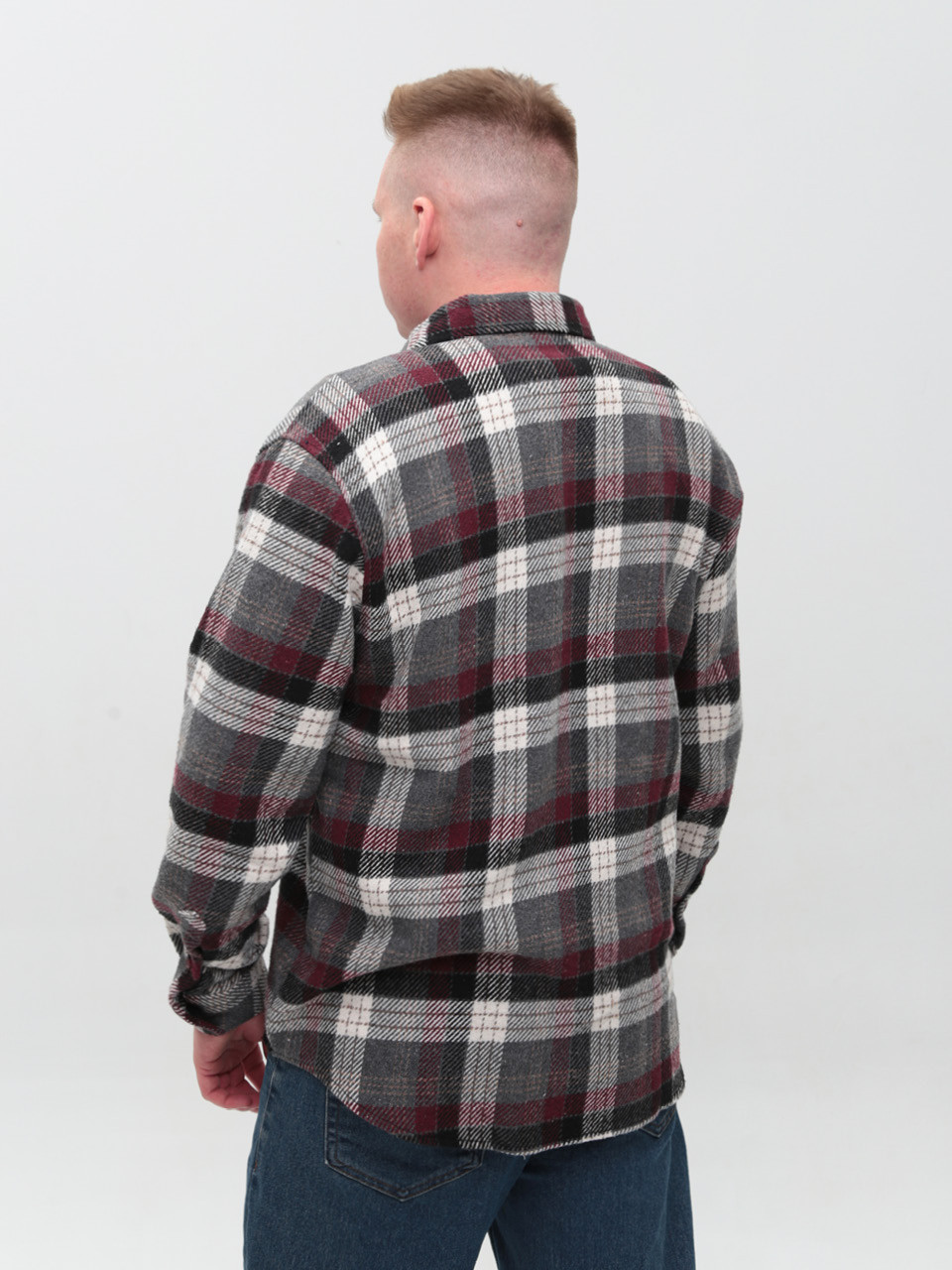 Сорочка чоловіча сіра з червоним тепла в клітку 9617-1