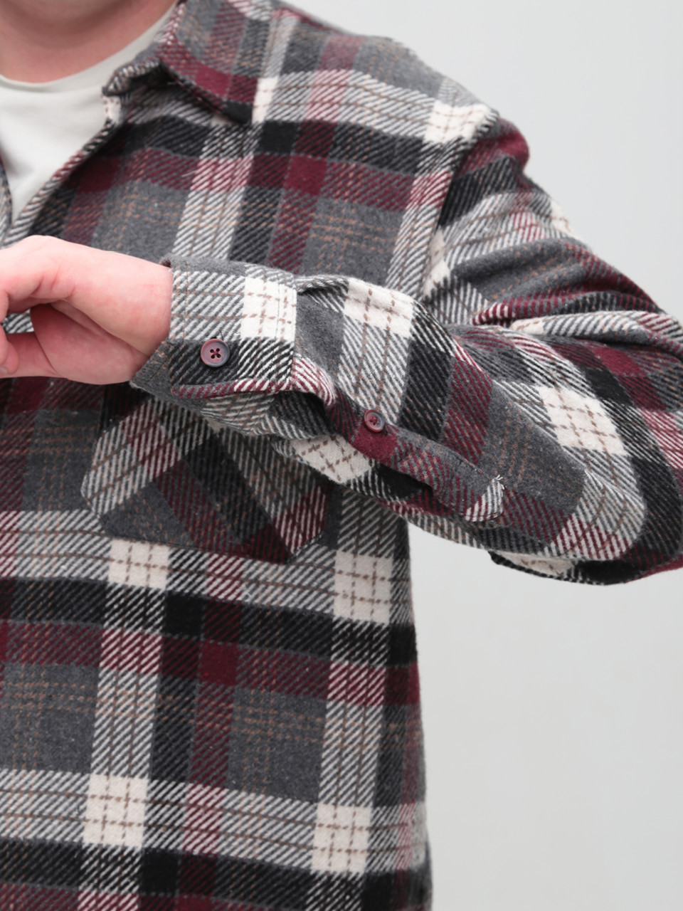 Сорочка чоловіча сіра з червоним тепла в клітку 9617-1
