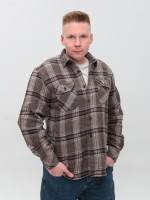Рубашка мужская коричневая с бежевым байковая в клетку  1712