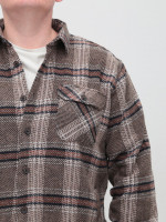 Рубашка мужская коричневая с бежевым байковая в клетку  1712