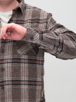 Рубашка мужская коричневая с бежевым байковая в клетку  1712