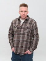 Рубашка мужская коричневая с бежевым байковая в клетку  1712