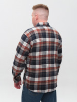 Сорочка чоловіча коричнева з синім тепла в клітку 9617-2
