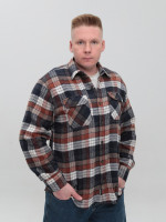 Сорочка чоловіча коричнева з синім тепла в клітку 9617-2