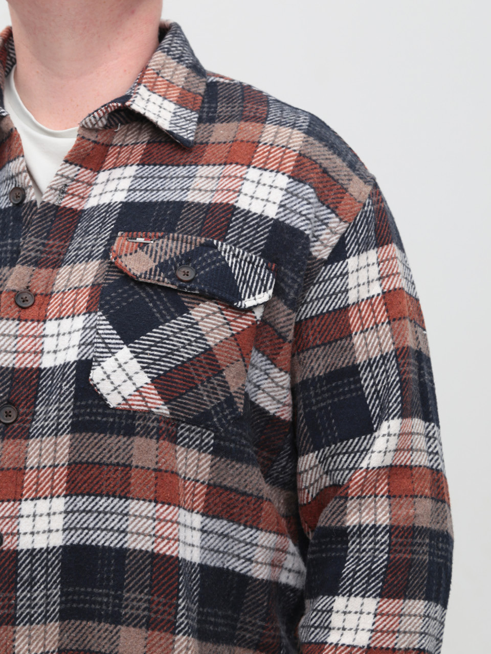 Сорочка чоловіча коричнева з синім тепла в клітку 9617-2