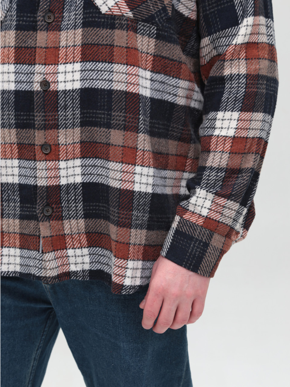 Сорочка чоловіча коричнева з синім тепла в клітку 9617-2