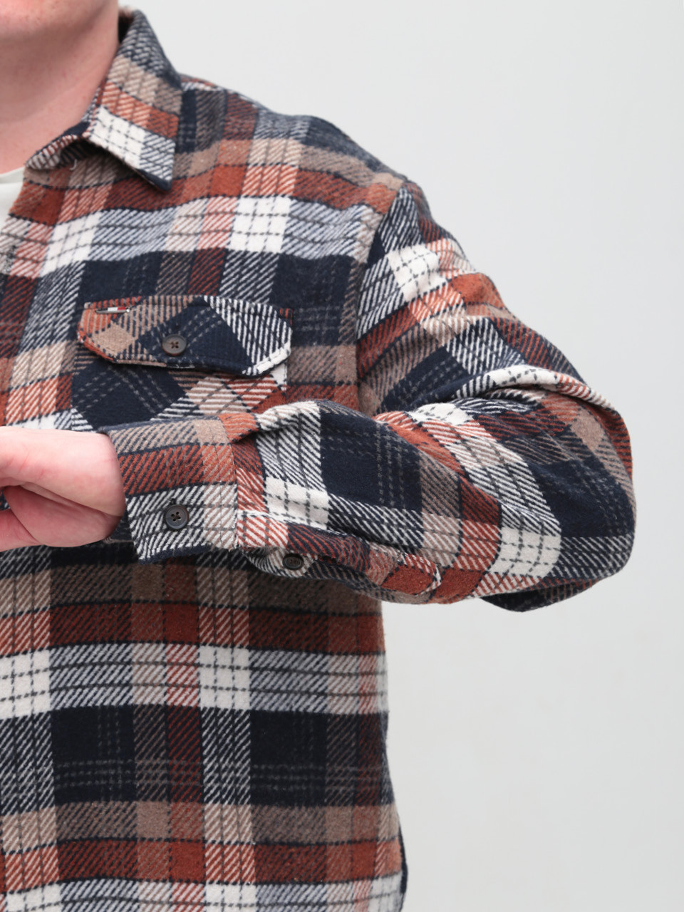 Сорочка чоловіча коричнева з синім тепла в клітку 9617-2