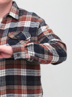 Сорочка чоловіча коричнева з синім тепла в клітку 9617-2