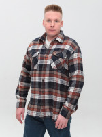 Сорочка чоловіча коричнева з синім тепла в клітку 9617-2