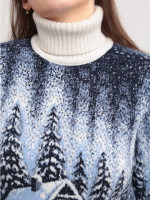 Светр жіночий зимовий білий вовняний із зимовим принтом 230-561-2