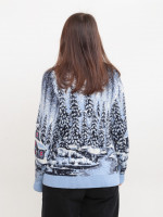 Светр жіночий зимовий блакитний вовняний із зимовим принтом 230-561-5