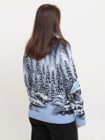Светр жіночий зимовий блакитний вовняний із зимовим принтом 230-561-5