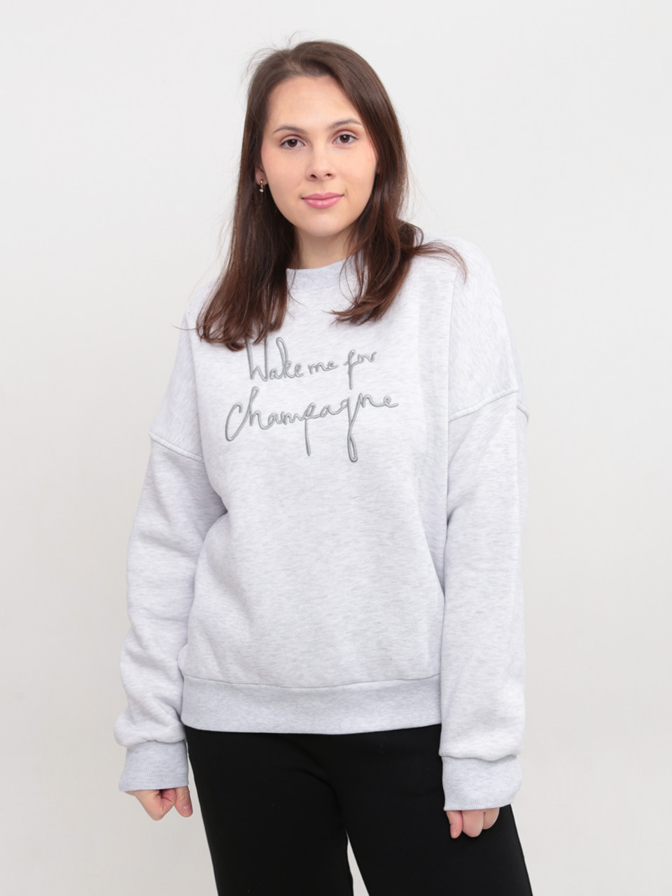 Світшот жіночий світло-сірий широкий на флісі 614328-2-T