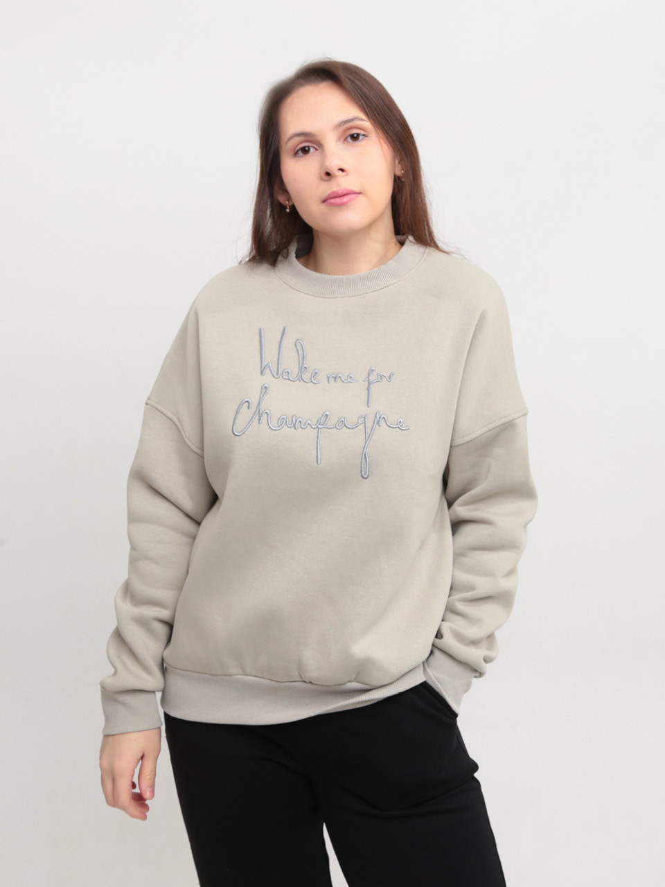 Світшот жіночий оливковий широкий на флісі 614328-1-T