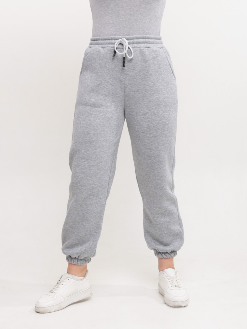 Спортивные штаны женские серые джогеры на флисе 1284-3