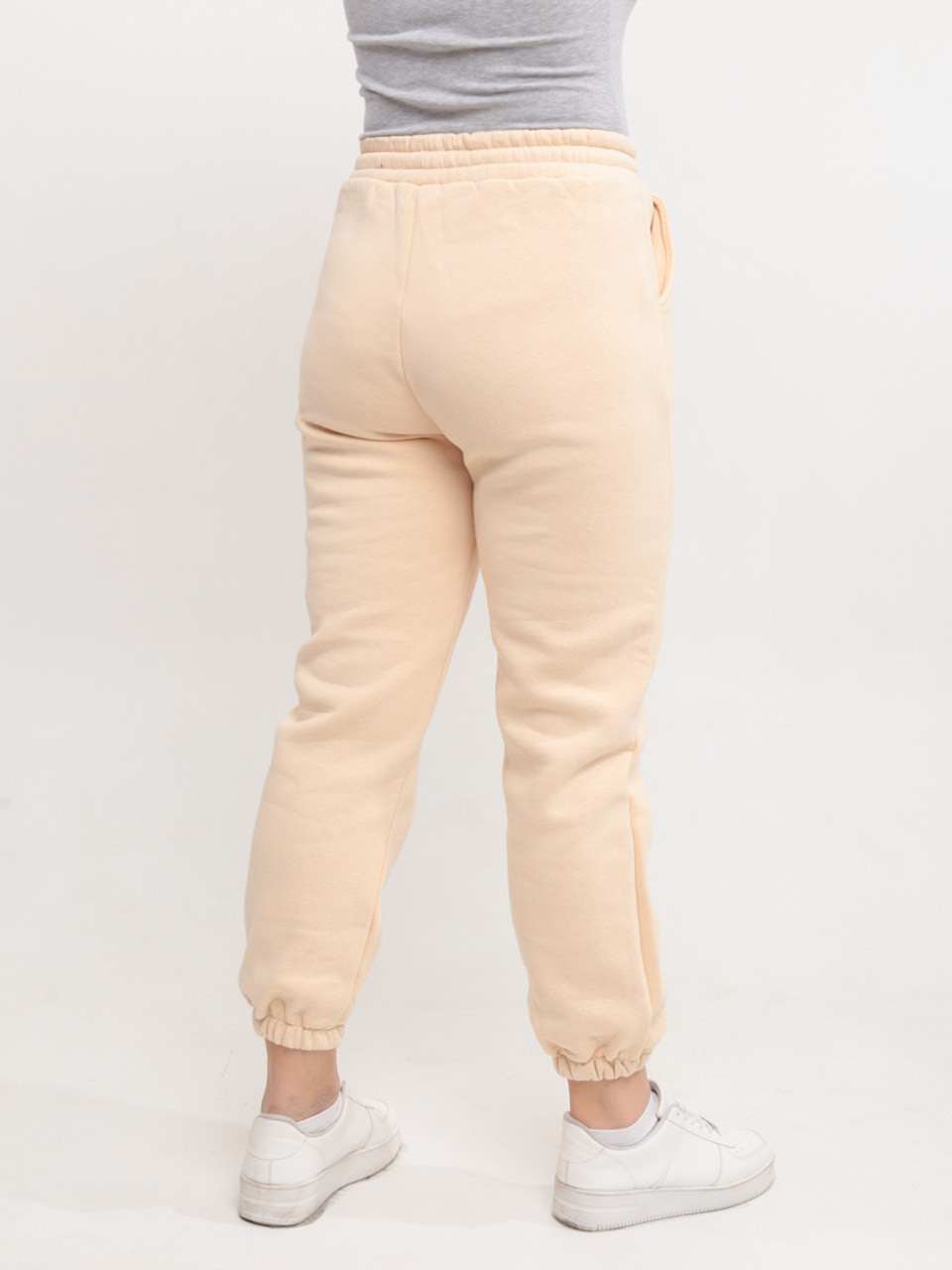 Спортивные штаны женские бежевые джогеры на флисе 1284-4