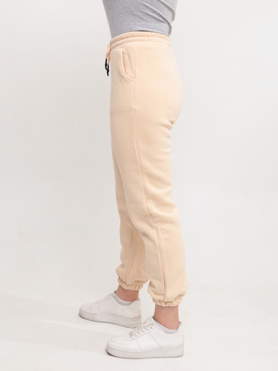 Спортивные штаны женские бежевые джогеры на флисе 1284-4