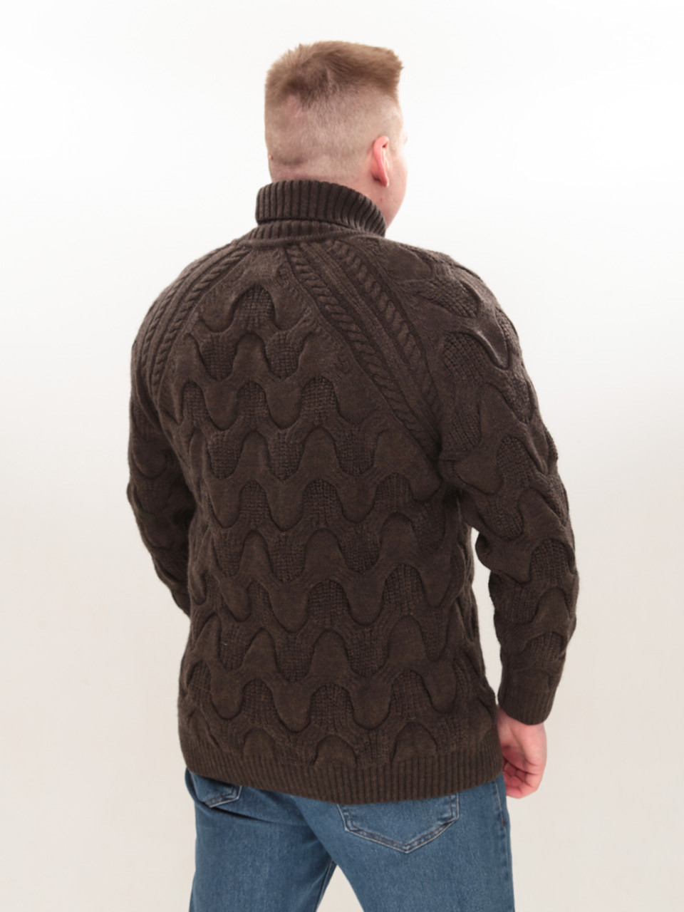 Свитер мужской коричневый шерстяной в больших размерах 230-B-658-5