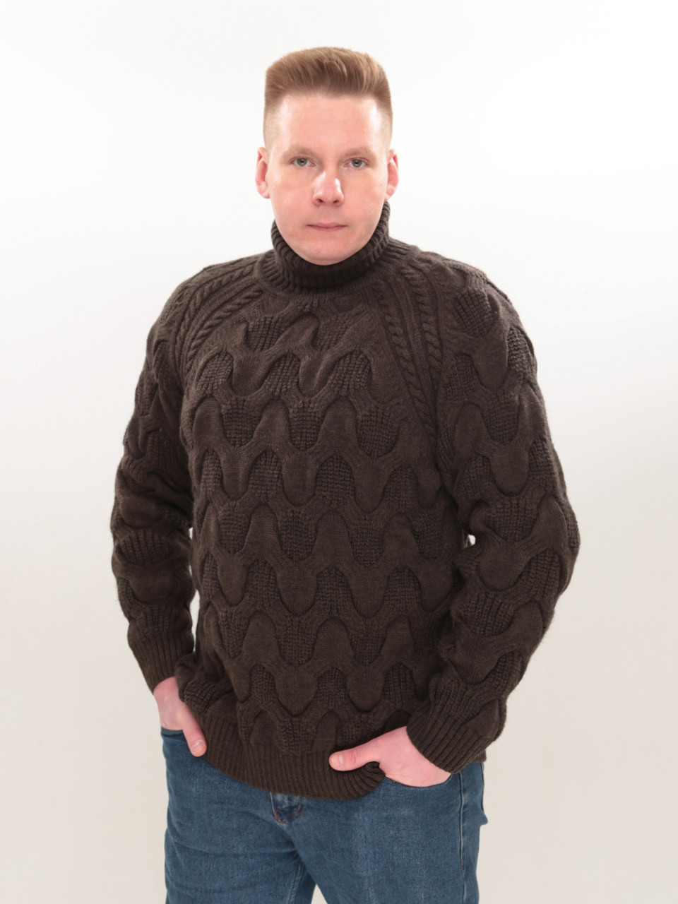 Свитер мужской коричневый шерстяной в больших размерах 230-B-658-5